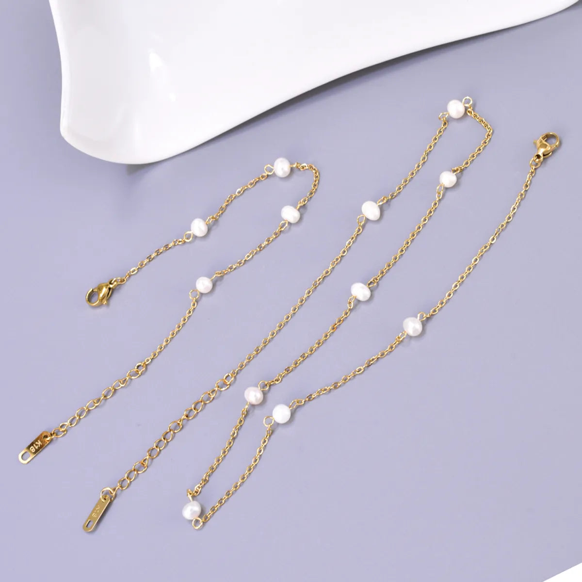 Wholesale Jewelry Elegant Simple Style Solid Color 304 Stainless Steel Titanium Steel Freshwater Pearl 18K Gold Plated Plating Inlay Bracelets Necklace