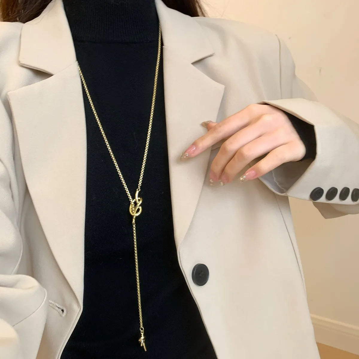 Wholesale Jewelry Elegant Simple Style Tassel Knot Alloy Sweater Chain