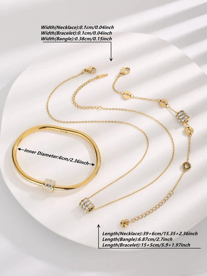 Wholesale Jewelry Elegant Solid Color 304 Stainless Steel Rhinestones 18K Gold Plated Inlay Jewelry Set