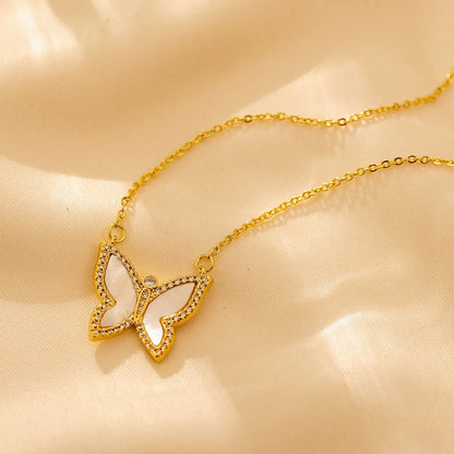 Wholesale Jewelry Elegant Solid Color Butterfly Alloy Copper Zircon 18K Gold Plated Plating Inlay Pendant Necklace