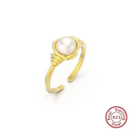 Wholesale Jewelry Elegant Solid Color Sterling Silver Freshwater Pearl 14k Gold Plated Polishing Plating Inlay Rings Necklace