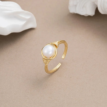 Wholesale Jewelry Elegant Solid Color Sterling Silver Freshwater Pearl 14k Gold Plated Polishing Plating Inlay Rings Necklace