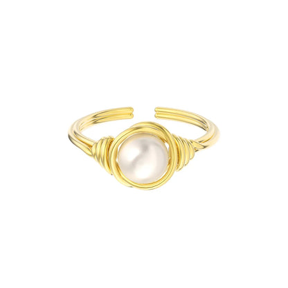 Wholesale Jewelry Elegant Solid Color Sterling Silver Freshwater Pearl 14k Gold Plated Polishing Plating Inlay Rings Necklace