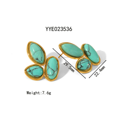 Wholesale Jewelry Elegant Splicing Water Droplets 304 Stainless Steel Natural Stone 18K Gold Plated Inlay Jewelry Set