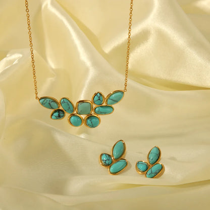 Wholesale Jewelry Elegant Splicing Water Droplets 304 Stainless Steel Natural Stone 18K Gold Plated Inlay Jewelry Set