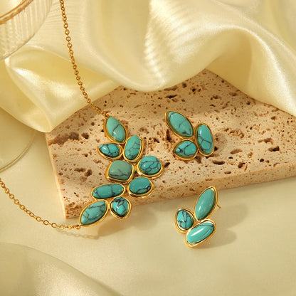 Wholesale Jewelry Elegant Splicing Water Droplets 304 Stainless Steel Natural Stone 18K Gold Plated Inlay Jewelry Set