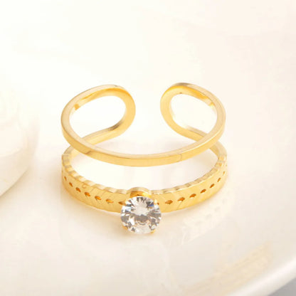 Wholesale Jewelry Elegant Streetwear Crown 304 Stainless Steel Rhinestones 18K Gold Plated Inlay Open Rings