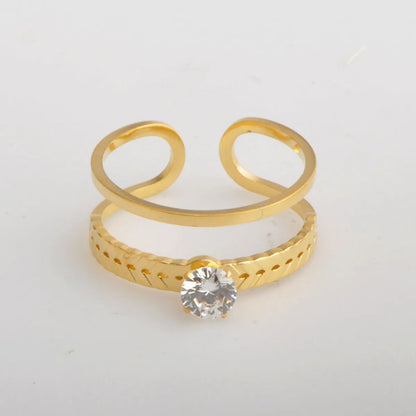 Wholesale Jewelry Elegant Streetwear Crown 304 Stainless Steel Rhinestones 18K Gold Plated Inlay Open Rings