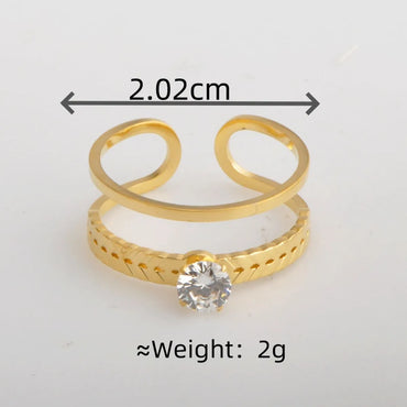 Wholesale Jewelry Elegant Streetwear Crown 304 Stainless Steel Rhinestones 18K Gold Plated Inlay Open Rings