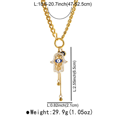 Wholesale Jewelry Elegant Streetwear Hand Moon Eye 304 Stainless Steel Rhinestones Inlay Pendant Necklace