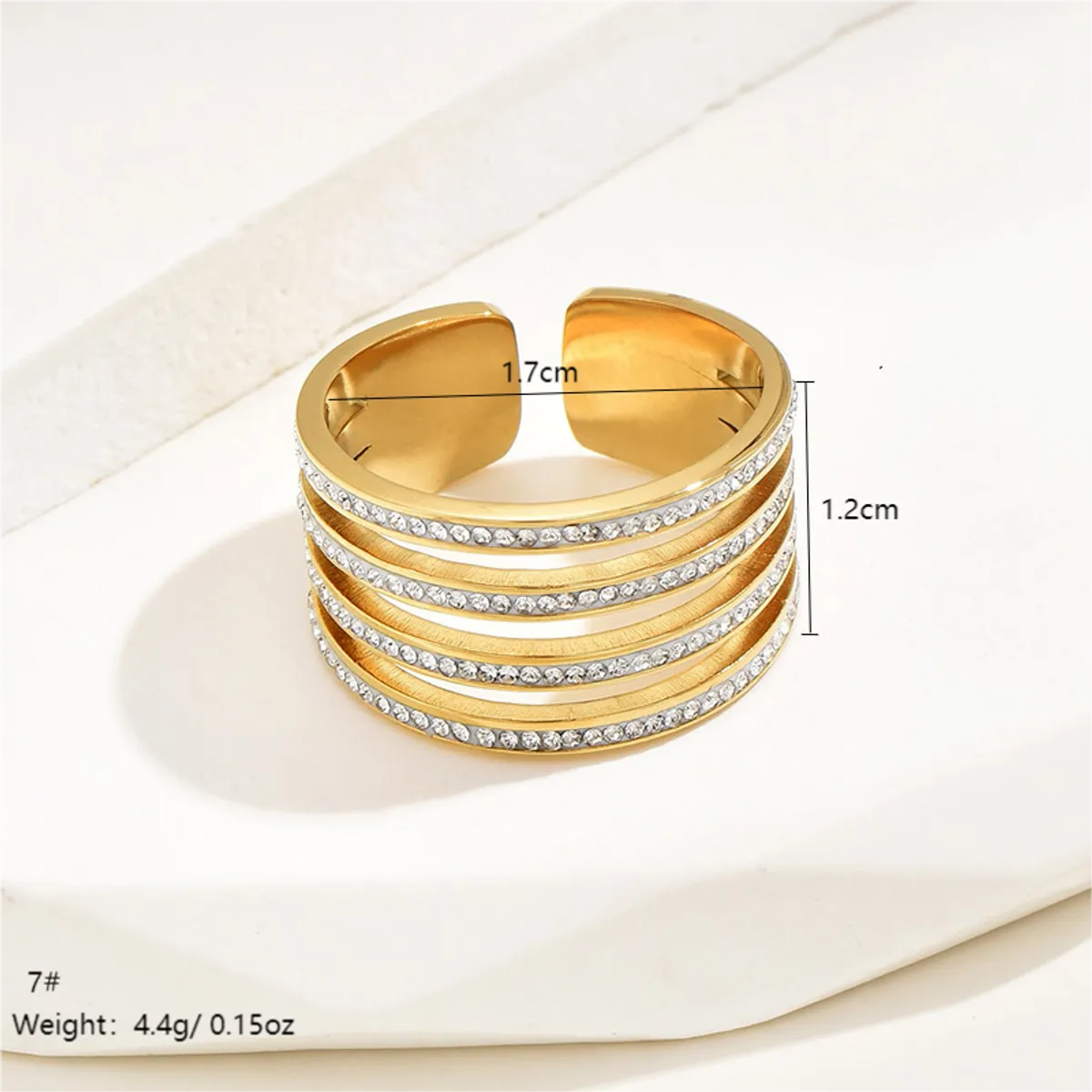 Wholesale Jewelry Elegant Streetwear Irregular 304 Stainless Steel Rhinestones 14K Gold Plated Polishing Plating Inlay Wide Band Rings Open Rings