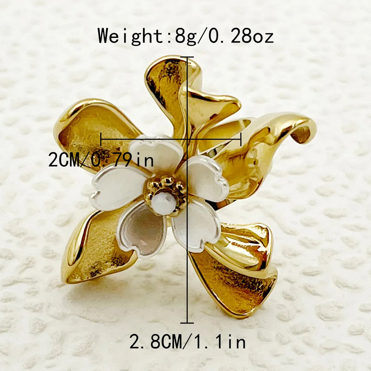 Wholesale Jewelry Elegant Sweet Artistic Geometric Sun Flower 304 Stainless Steel Crystal Beads Shell 14K Gold Plated Polishing Plating Inlay Open Rings