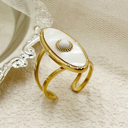 Wholesale Jewelry Elegant Sweet Artistic Geometric Sun Flower 304 Stainless Steel Crystal Beads Shell 14K Gold Plated Polishing Plating Inlay Open Rings