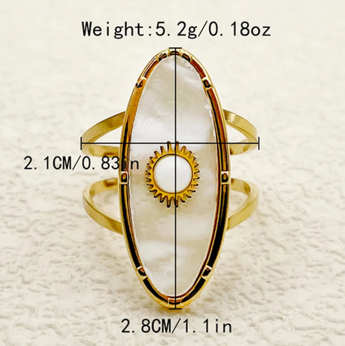 Wholesale Jewelry Elegant Sweet Artistic Geometric Sun Flower 304 Stainless Steel Crystal Beads Shell 14K Gold Plated Polishing Plating Inlay Open Rings