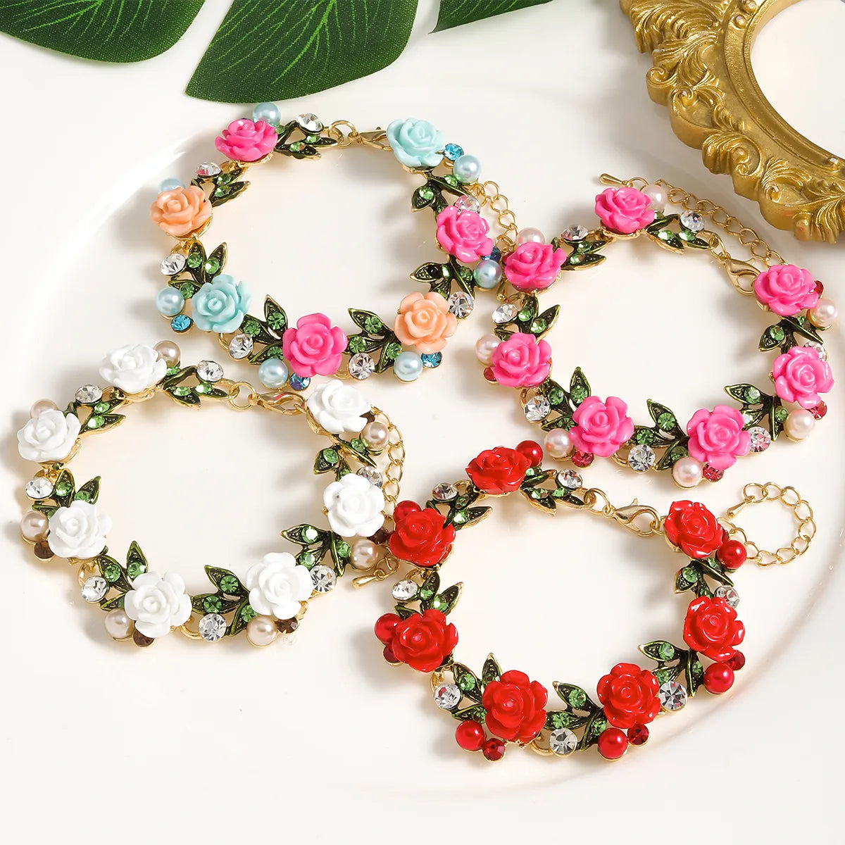 Elegant Sweet Classic Style Water Droplets Flower K Gold Plated Rhinestones Alloy Wholesale Bracelets