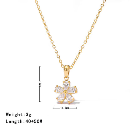 Wholesale Jewelry Elegant Sweet Commute Flower 304 Stainless Steel Zircon White Gold Plated Gold Plated Inlay Pendant Necklace