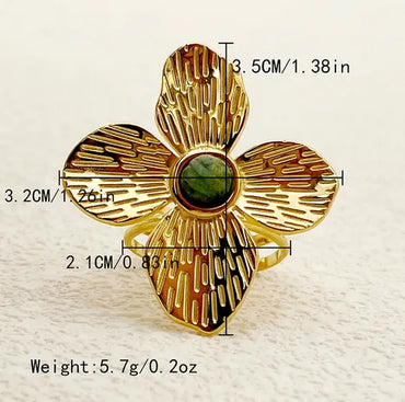 Wholesale Jewelry Elegant Sweet Flower 304 Stainless Steel Turquoise 14K Gold Plated Plating Inlay Rings Earrings Jewelry Set