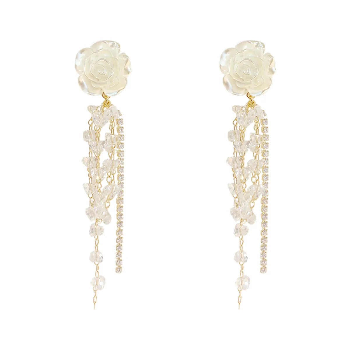 Wholesale Jewelry Elegant Sweet Flower Alloy Rhinestones Tassel Plating Inlay Drop Earrings