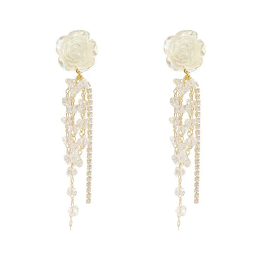 Wholesale Jewelry Elegant Sweet Flower Alloy Rhinestones Tassel Plating Inlay Drop Earrings