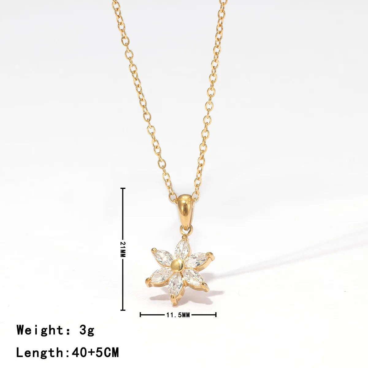 Wholesale Jewelry Elegant Sweet Simple Style Flower 304 Stainless Steel Zircon White Gold Plated Gold Plated Pendant Necklace