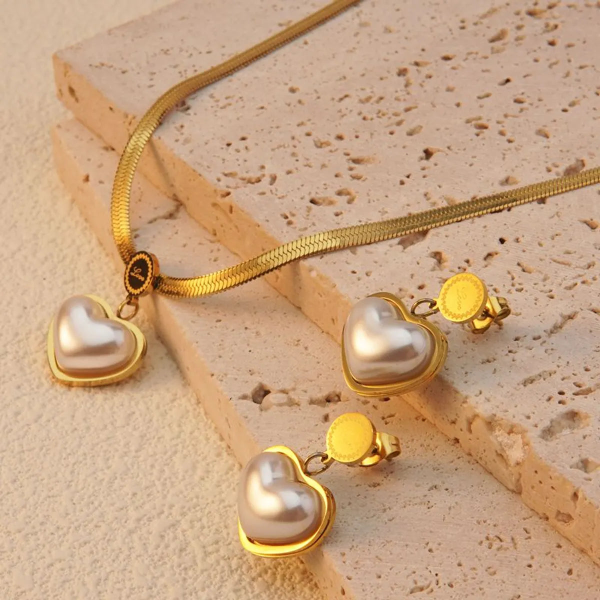 Wholesale Jewelry Elegant Sweet Simple Style Heart Shape 304 Stainless Steel 18K Gold Plated Plating Earrings Necklace