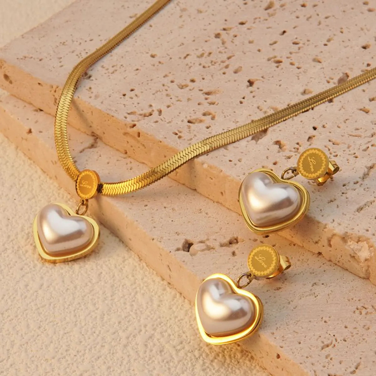 Wholesale Jewelry Elegant Sweet Simple Style Heart Shape 304 Stainless Steel 18K Gold Plated Plating Earrings Necklace