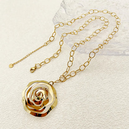 Wholesale Jewelry Elegant Sweet Simple Style Rose 304 Stainless Steel 14K Gold Plated Plating Pendant Necklace