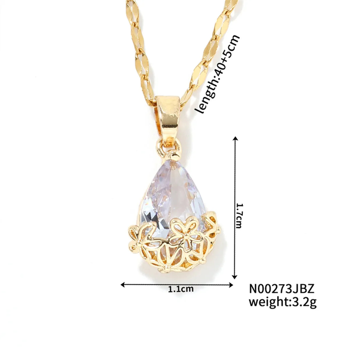 Wholesale Jewelry Elegant Sweet Water Droplets 304 Stainless Steel Copper Rhinestones K Gold Plated Plating Inlay Pendant Necklace