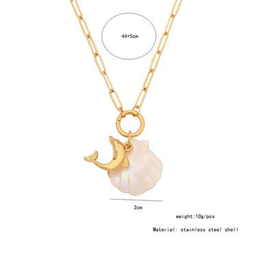 Wholesale Jewelry Elegant Vacation Starfish Dolphin Shell 304 Stainless Steel Shell 18K Gold Plated Pendant Necklace