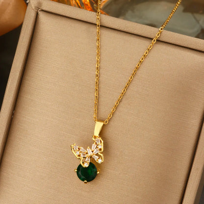 Wholesale Jewelry Elegant Water Droplets Heart Shape Flower Titanium Steel Pendant Necklace