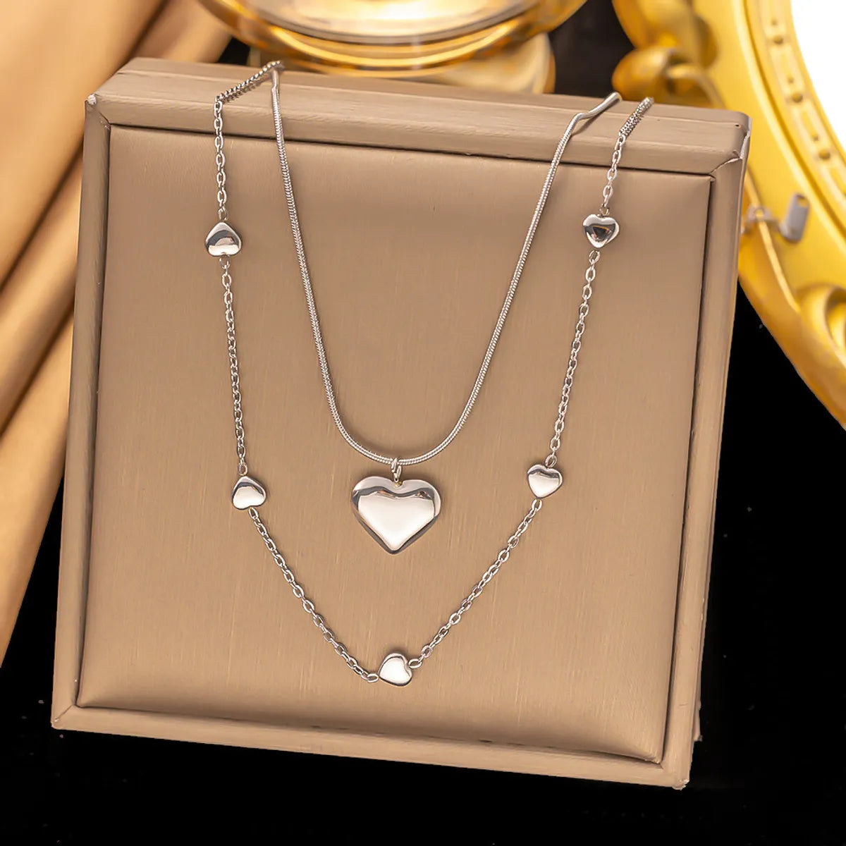 Wholesale Jewelry Elegant Water Droplets Heart Shape Rectangle Titanium Steel Pendant Necklace