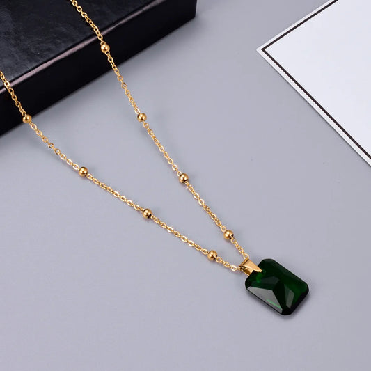 Wholesale Jewelry Emerald Big Zircon Square Pendant Fashion Necklace Gooddiy