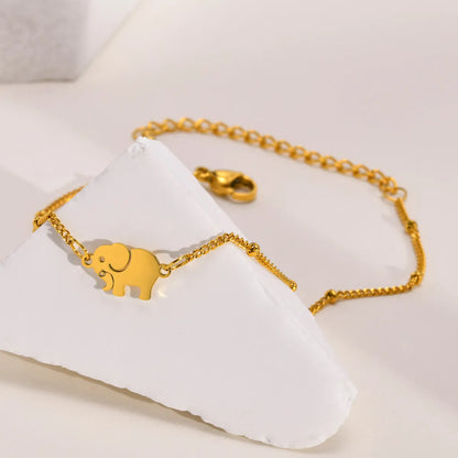 Wholesale Jewelry Ethnic Style Animal Elephant Titanium Steel Gold Plated Anklet