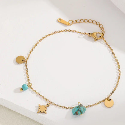 Wholesale Jewelry Ethnic Style Bohemian Geometric 304 Stainless Steel Turquoise Anklet