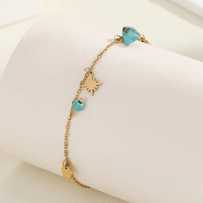 Wholesale Jewelry Ethnic Style Bohemian Geometric 304 Stainless Steel Turquoise Anklet