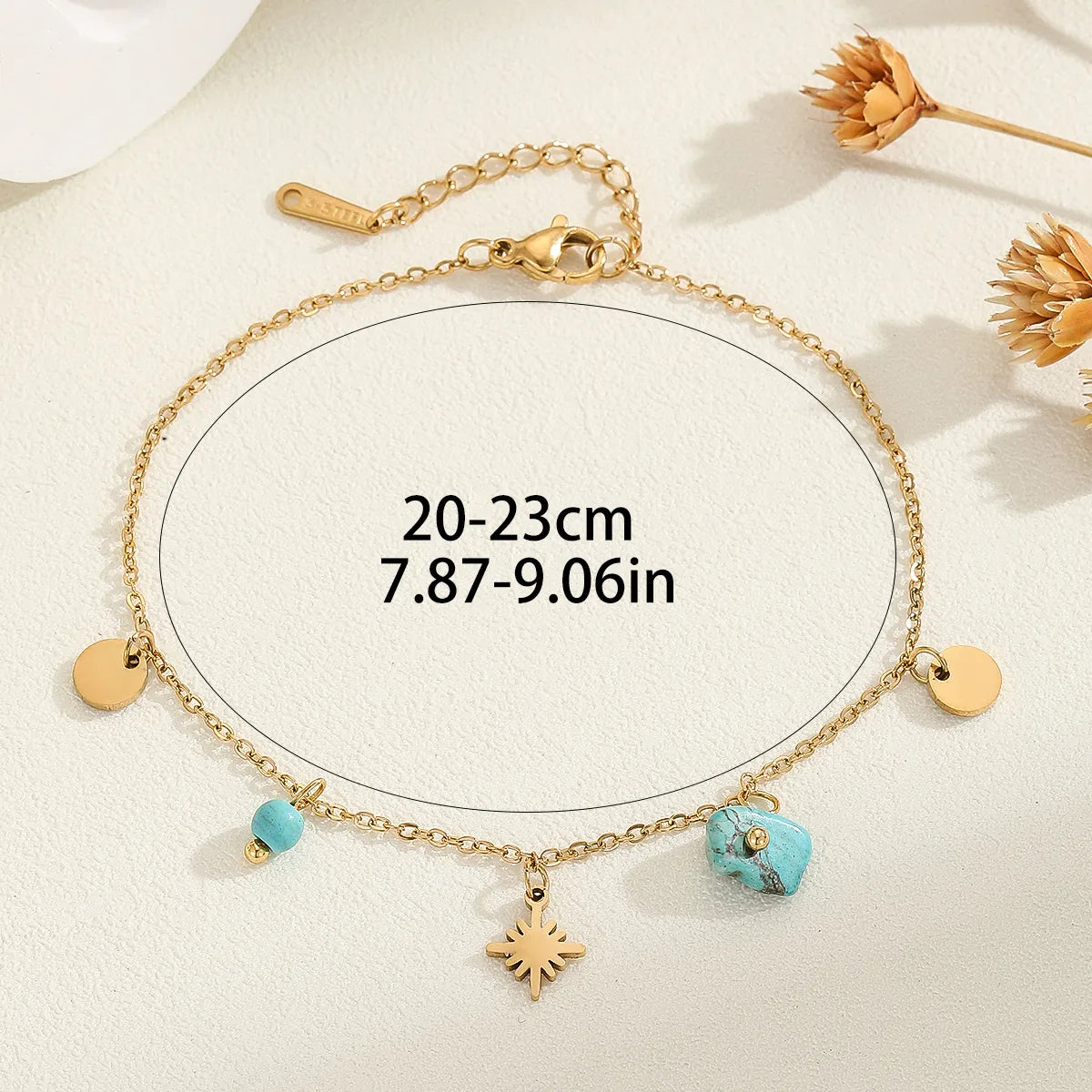 Wholesale Jewelry Ethnic Style Bohemian Geometric 304 Stainless Steel Turquoise Anklet