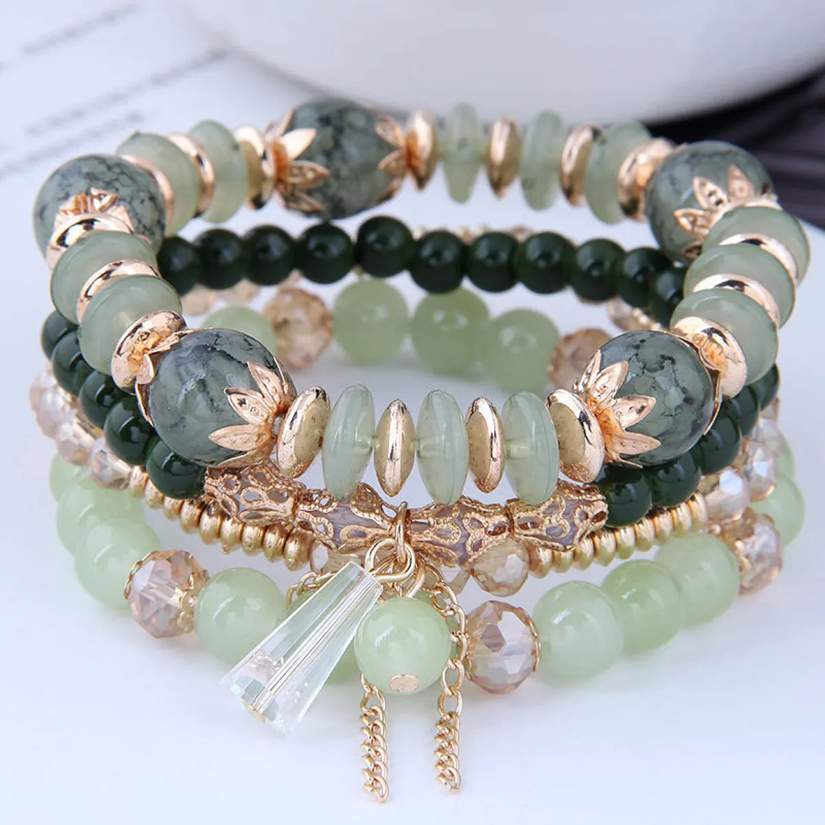 Wholesale Jewelry Ethnic Style Bohemian Streetwear Round Artificial Crystal Plastic Resin Plating Bracelets