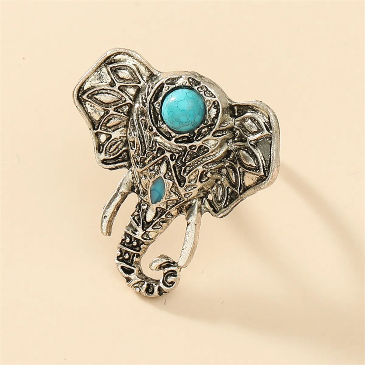 Wholesale Jewelry Ethnic Style Cool Style Elephant Alloy Turquoise Plating Inlay Open Rings