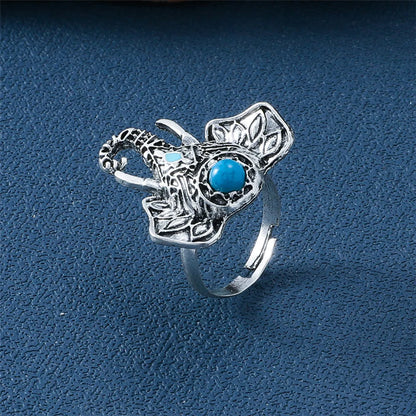 Wholesale Jewelry Ethnic Style Cool Style Elephant Alloy Turquoise Plating Inlay Open Rings