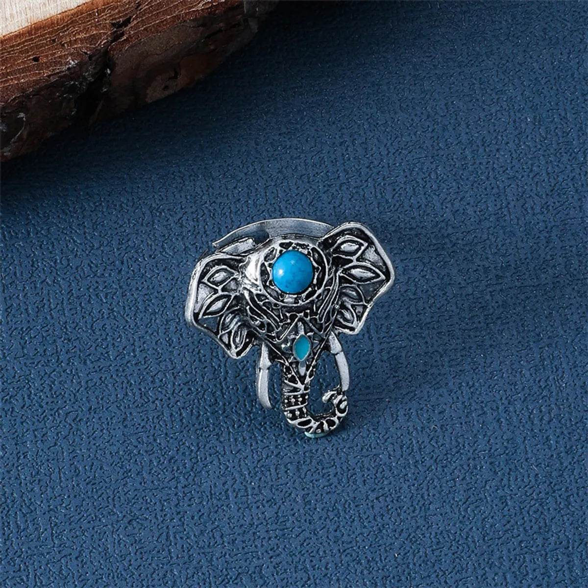 Wholesale Jewelry Ethnic Style Cool Style Elephant Alloy Turquoise Plating Inlay Open Rings