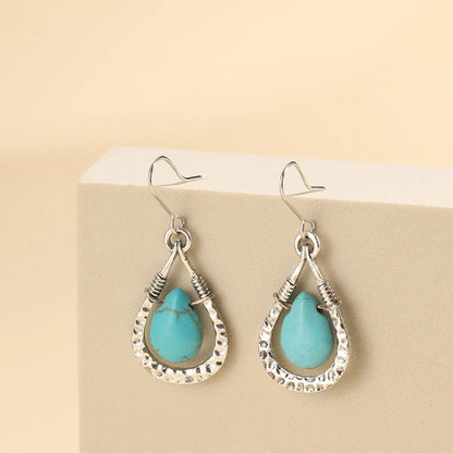 Wholesale Jewelry Ethnic Style Geometric Alloy Turquoise Silver Plated Drop Earrings