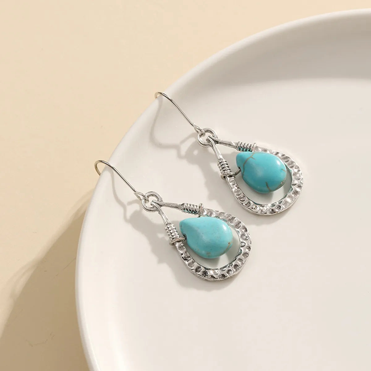 Wholesale Jewelry Ethnic Style Geometric Alloy Turquoise Silver Plated Drop Earrings