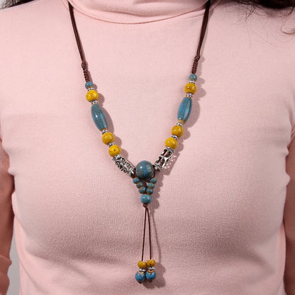 Wholesale Jewelry Ethnic Style Geometric Ceramics Long Necklace