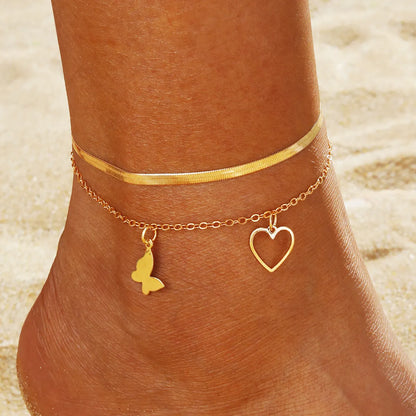 Wholesale Jewelry Ethnic Style Heart Shape Butterfly Alloy Anklet