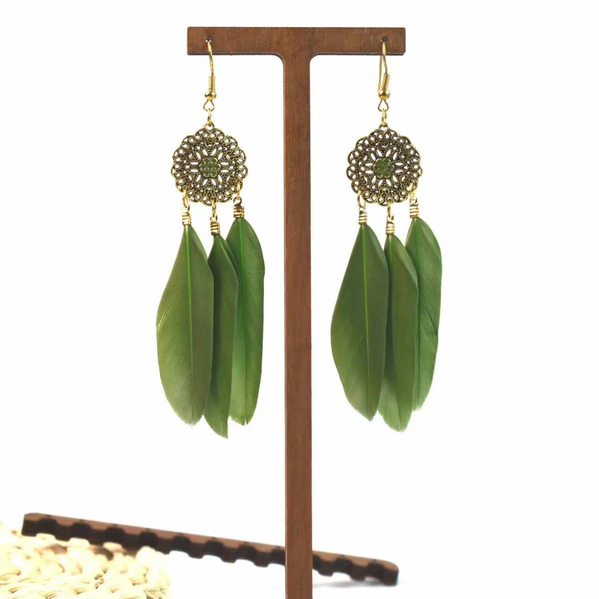 Wholesale Jewelry Ethnic Style Leaf Feather Patchwork Drop Earrings