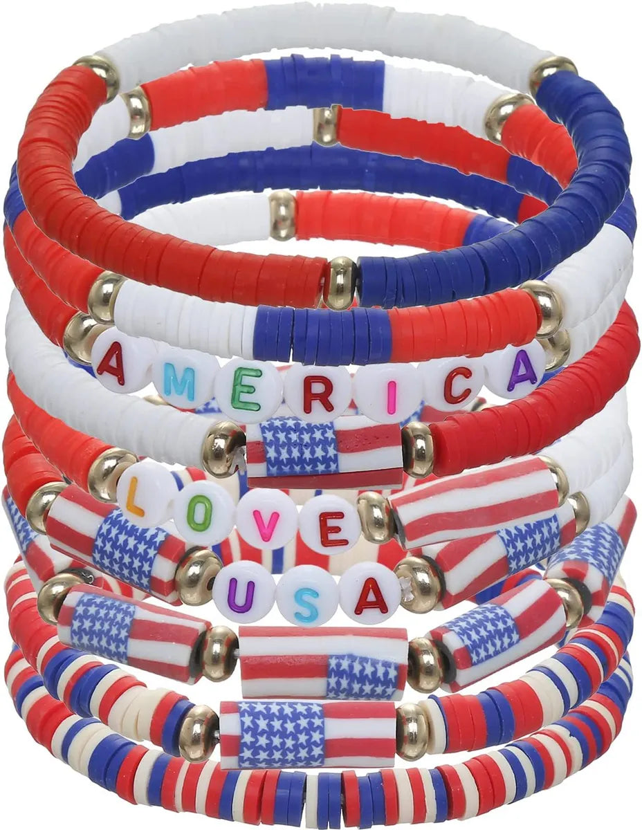 Wholesale Jewelry Ethnic Style Letter American Flag Soft Clay Bracelets