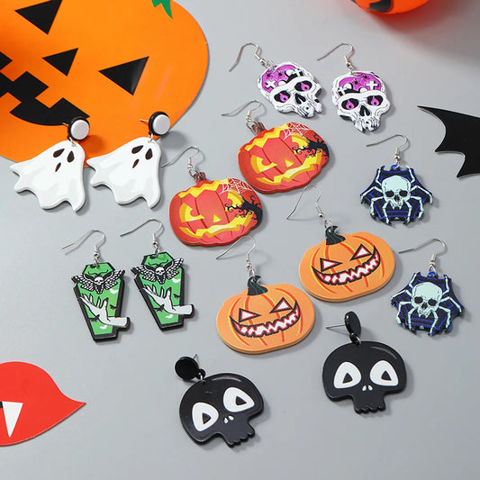 1 Pair Exaggerated Funny Punk Pumpkin Spider Skull Arylic Drop Earrings