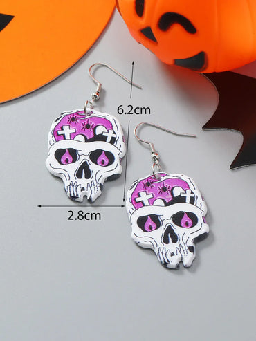 1 Pair Exaggerated Funny Punk Pumpkin Spider Skull Arylic Drop Earrings