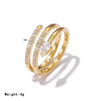 Wholesale Jewelry Exaggerated Luxurious Commute Snake 304 Stainless Steel Zircon White Gold Plated Gold Plated Inlay Rings