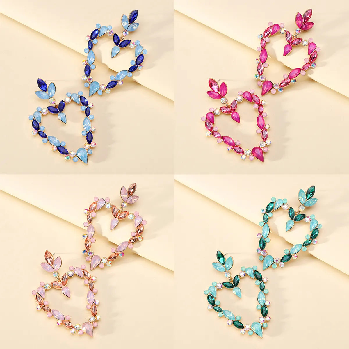 Wholesale Jewelry Exaggerated Luxurious Romantic Heart Shape Zinc Alloy Rhinestones Plating Inlay Drop Earrings